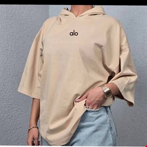تیشرت باکسی کلاه دار alo ، جنس دورس گلکسی فری سایز 38 -48